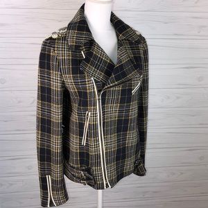 Meghan Sz 8 plaid wool moto jacket beaded